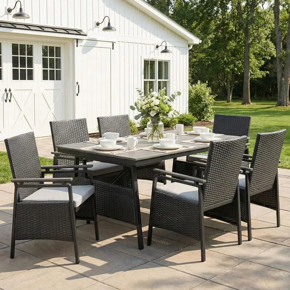 7-Piece Outdoor Dining Set with Cushions, Space-Saving Table for Balcony or Deck, Black