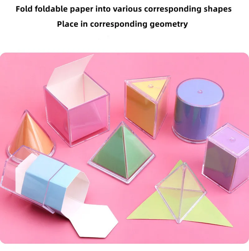 8 Pieces Transparent 3D Geometric Shapes teaching aidMontessori Toys Teaching Visual Aids Volume Shape Toy Math Early Education