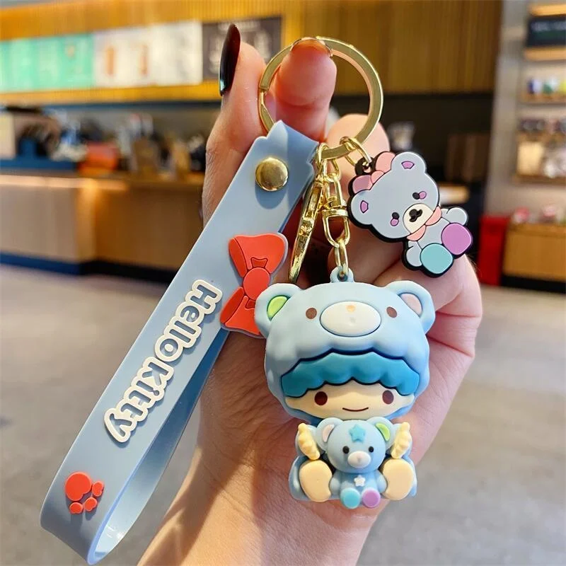 سلسلة مفاتيح سانريو ليتل توين ستارز باللونين الأزرق والوردي من مادة السيليكون لمنع فقدان مفاتيح السيارة لتزيين حقيبة ظهر الطالب #5