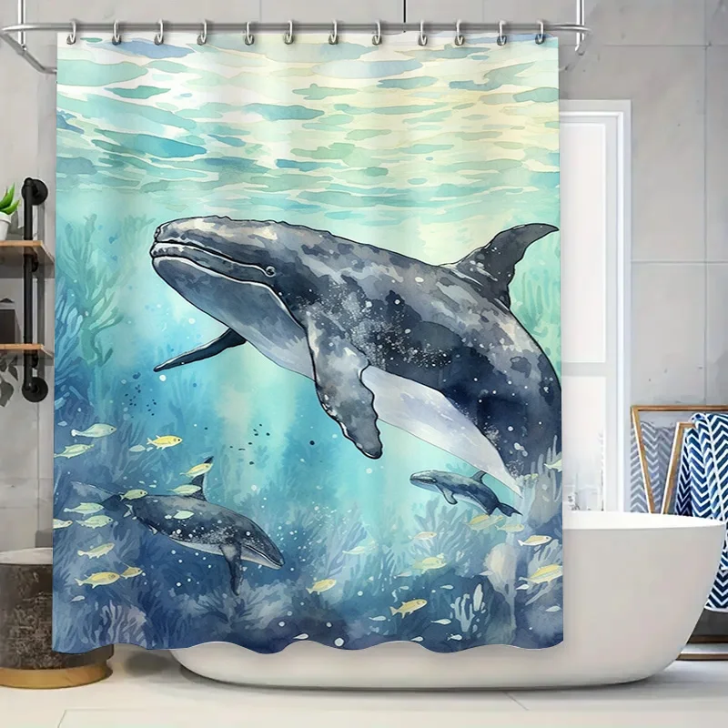 

Underwater World Dolphin Whale Shower Curtain 3D Print Waterproof Decorative Home Bath Liner Multi-Size Options Available