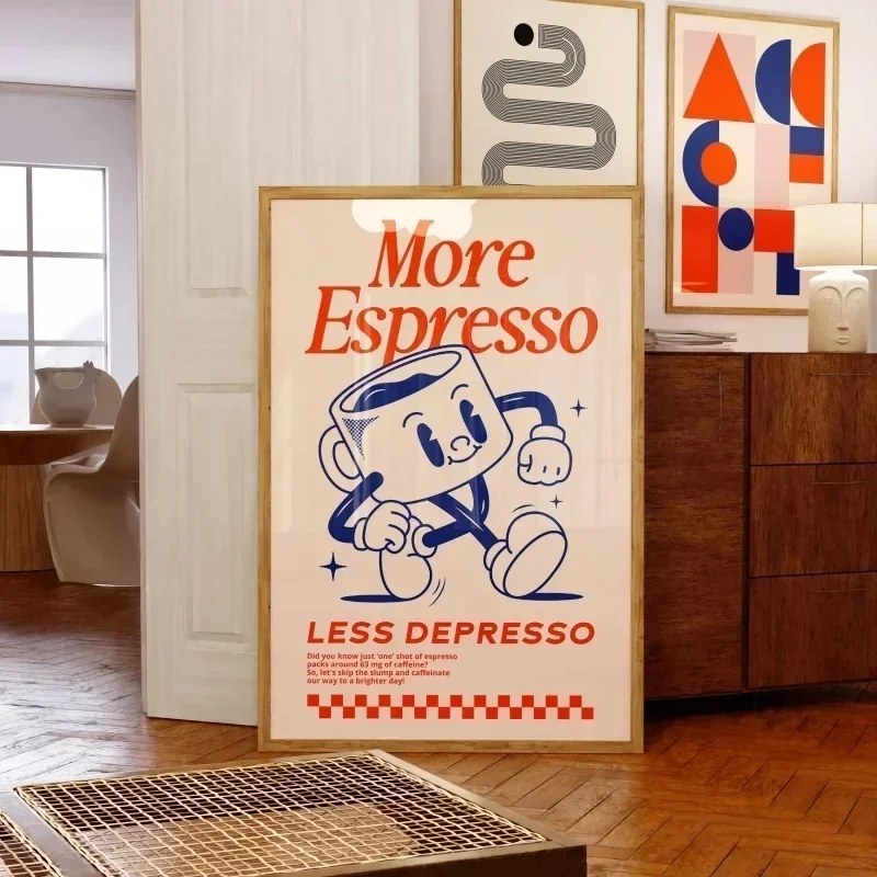 Más espresso Less Depresso Wall Art, arte de pared con cita de café, arte de pared de estación de café, impresión de cafetería, impresiones lindas, cita retro