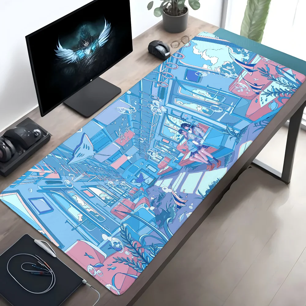 The World In Water Japan Train Mousepad XXL RGB Gaming Mouse Pads HD Gamer Accessories Large LED