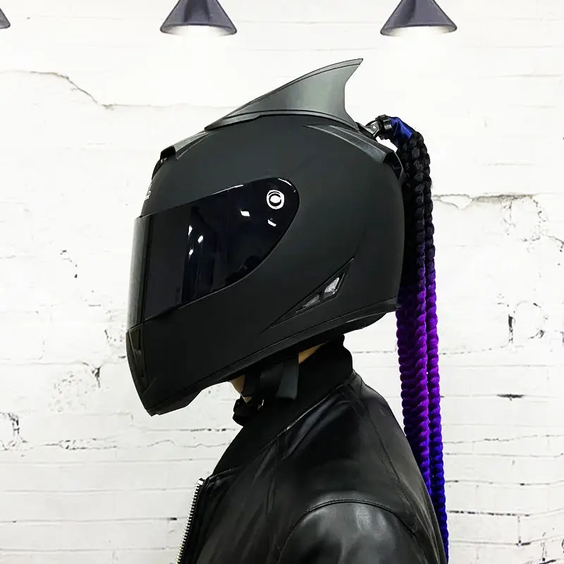 

Full Face Safe Motorcycle Helmet double lens latest version ABS Material Motocross Helmet Motorbike Individuality braids horns