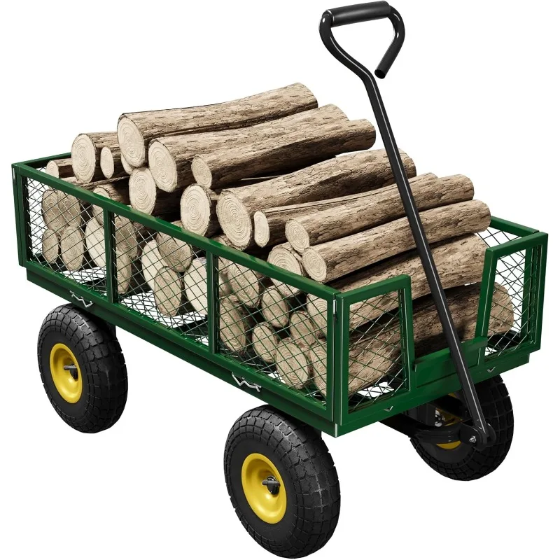 

900 LBS Steel Garden Cart,Heavy Duty Utility Wagon Carts,with Removable Mesh Sides,10 Inch Tire and Swing-Out Handle