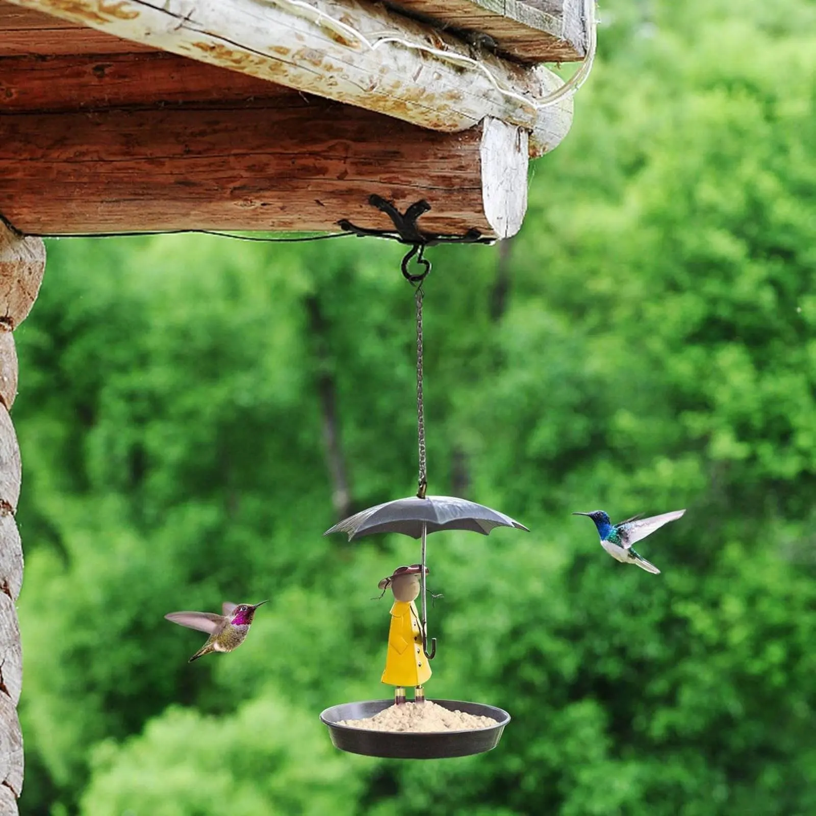 Girl with Umbrella Bird Feeder Decorative Umbrella Girl Bird Feeder Outdoor Decor Art Craft Lightweight for Yard view 3