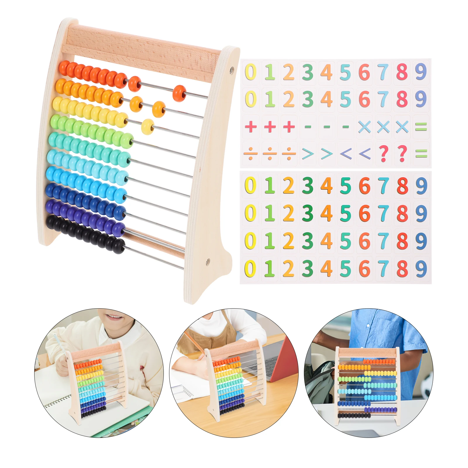 1Set Kids Educational Calculation Abacus Wooden Math Learning Tool for Number Color Recognition Brain Development Vintage Style
