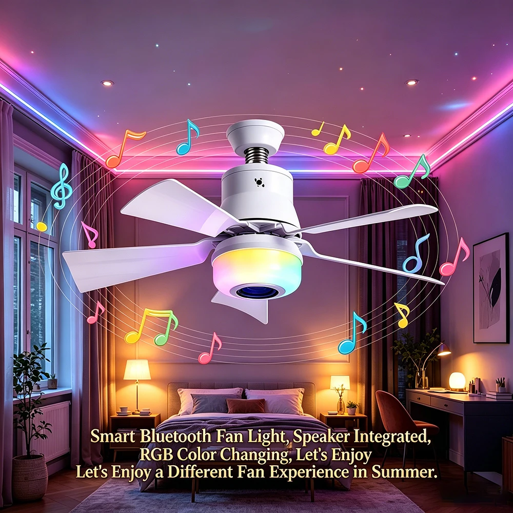 Smart Atmosphere Ceiling Fan Light Built-in Bluetooth Speaker RGB Color Cooling Ventilator Home Bedroom Party Decor Lighting Fan