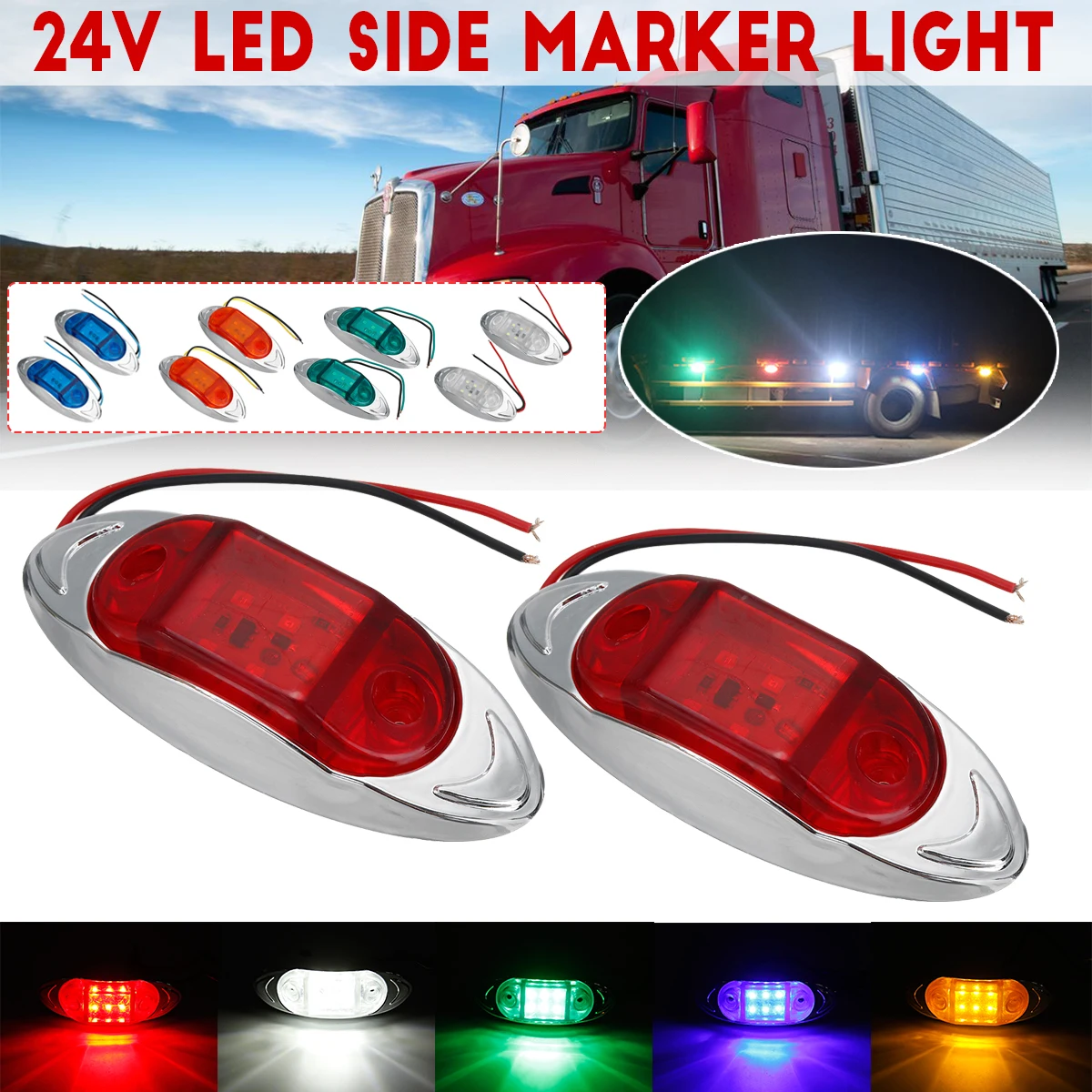 2pcs 6 LED Truck Trailer Turn Signal Lights 24V Side Marker Clearance Light Reverse Brake Warning Lamp for Bus Lorry Tractor