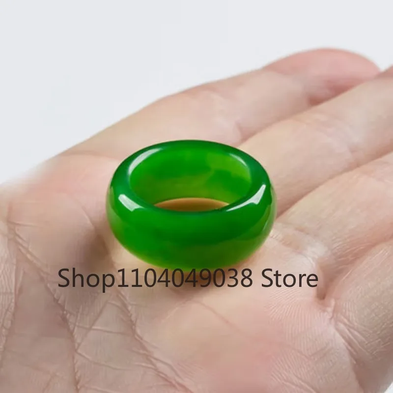 Natural Green Hetian Jade Ring Chinese Jasper Amulet Fashion Charm Jewelry Hand Carved Crafts Gifts for Women Men