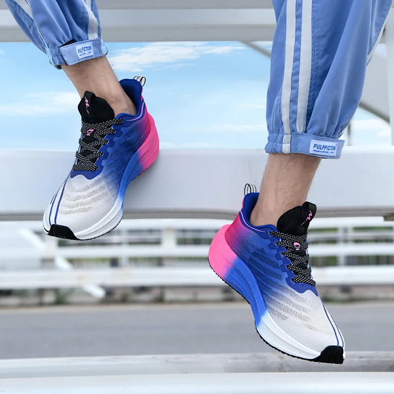 Men\'s Shoes Carbon Plate Cushioning Road Running Shoes Fashionable Printed Lace Up Tennis Shoes Non-slip Breathable Sports Shoes