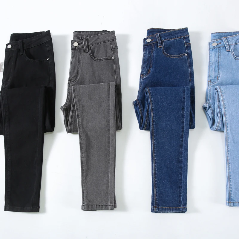 Nowe seksowne damskie jasnoniebieskie jeansy Skinny Denim Jeans High Waist Elastic Mom Jeans Stretch Pencil Pants Streetwear Tight Trousers