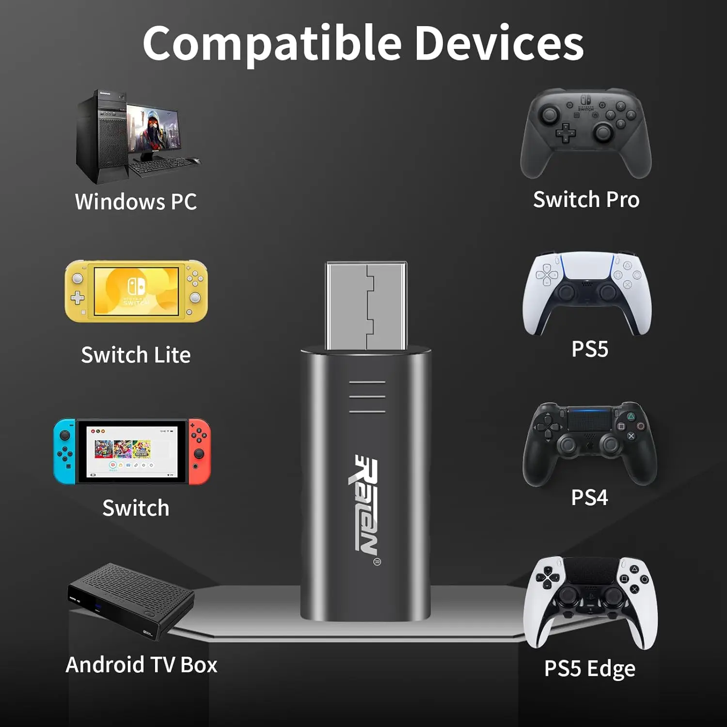 RALAN Bluetooth Controller Wireless Adapter for PS4/PS5/PS5 Edge/Switch Pro Controller