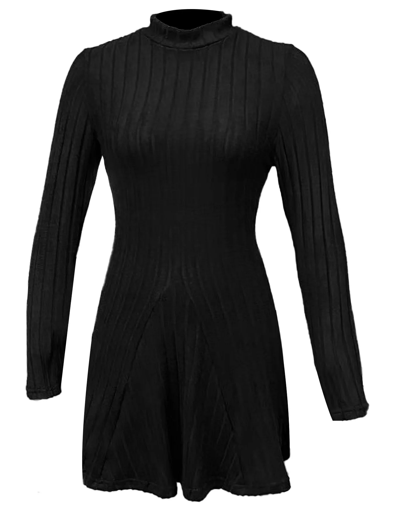 Vestido corto de punto para mujer, prenda informal de manga larga, Cuello medio alto, color negro, versátil, ideal para Otoño e Invierno