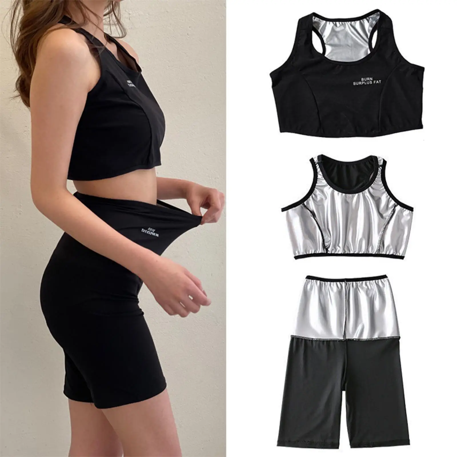 Sauna Suor Shapewear ed Shorts Calças De Joelho, Treino, Sweatsuit Exercício Fitness Ginásio Sauna Suit , L