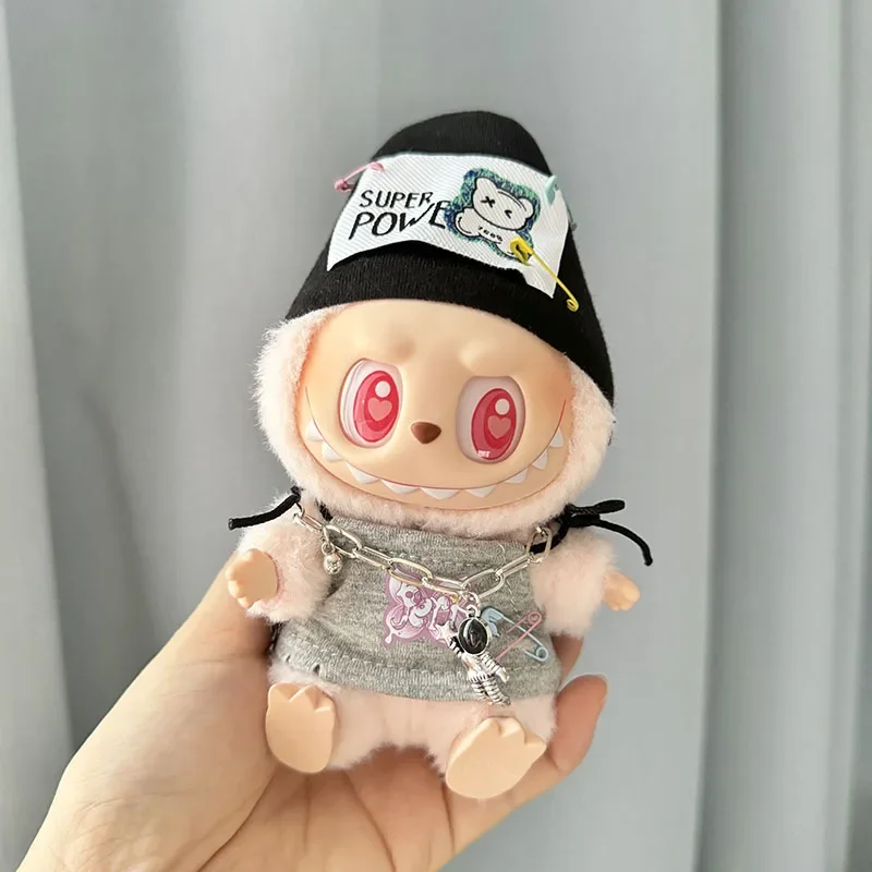 17cm labubu ropa boneca roupas dos desenhos animados anime sentado festa hip hop outfit acessórios para labubus brinquedo presentes decoração pano