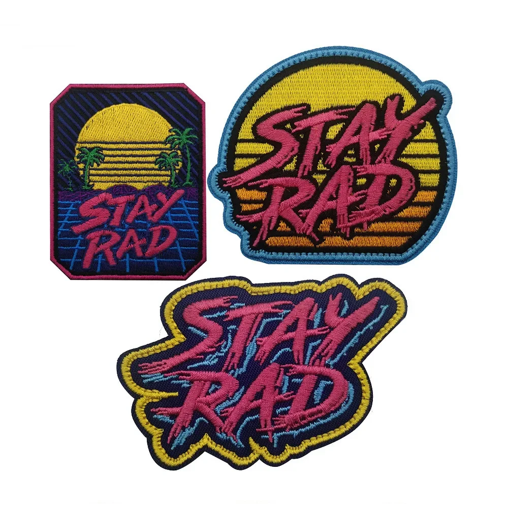 

STAY RAD Beach Scenery Embroidered Hook & Loop Patches on Clothes Sun Rising Armband Tactical Morale Badge Backpack Hat Sticker