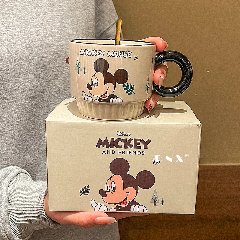 Disney Mickey Mouse Ceramic Cute Coffee Cup High Appearance Makeup With Spoon Home Creative Milk Water Cup Housewarming Gifts