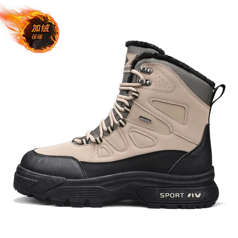 Zimowe męskie buty 2025 Nowe wysokie buty ocieplane bawełną, pluszowe, ciepłe śniegowce, antypoślizgowe buty trekkingowe dla mężczyzn, zimowe wysokie sneakersy