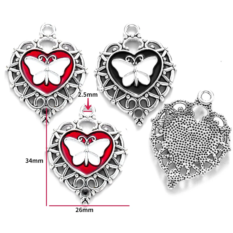5Pcs Antique Silver Color Gothic Catholic Heart Charms