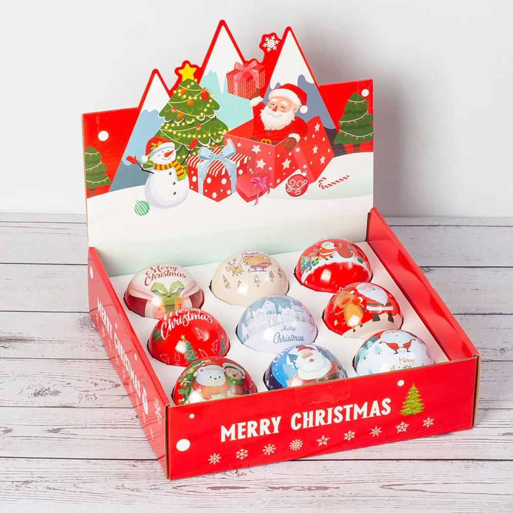 Christmas Candy Box Tin Ball Candy Can Gifts Packaging Box Printing Round Ball Mini Box Kids Gifts Tree Hanging Supplies Decor