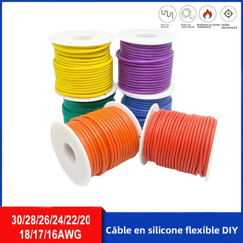 Fil de Silicone souple 16awg 18awg 20awg 22awg 24awg 26awg 28awg 30awg câbles à haute température en cuivre étamé toronné