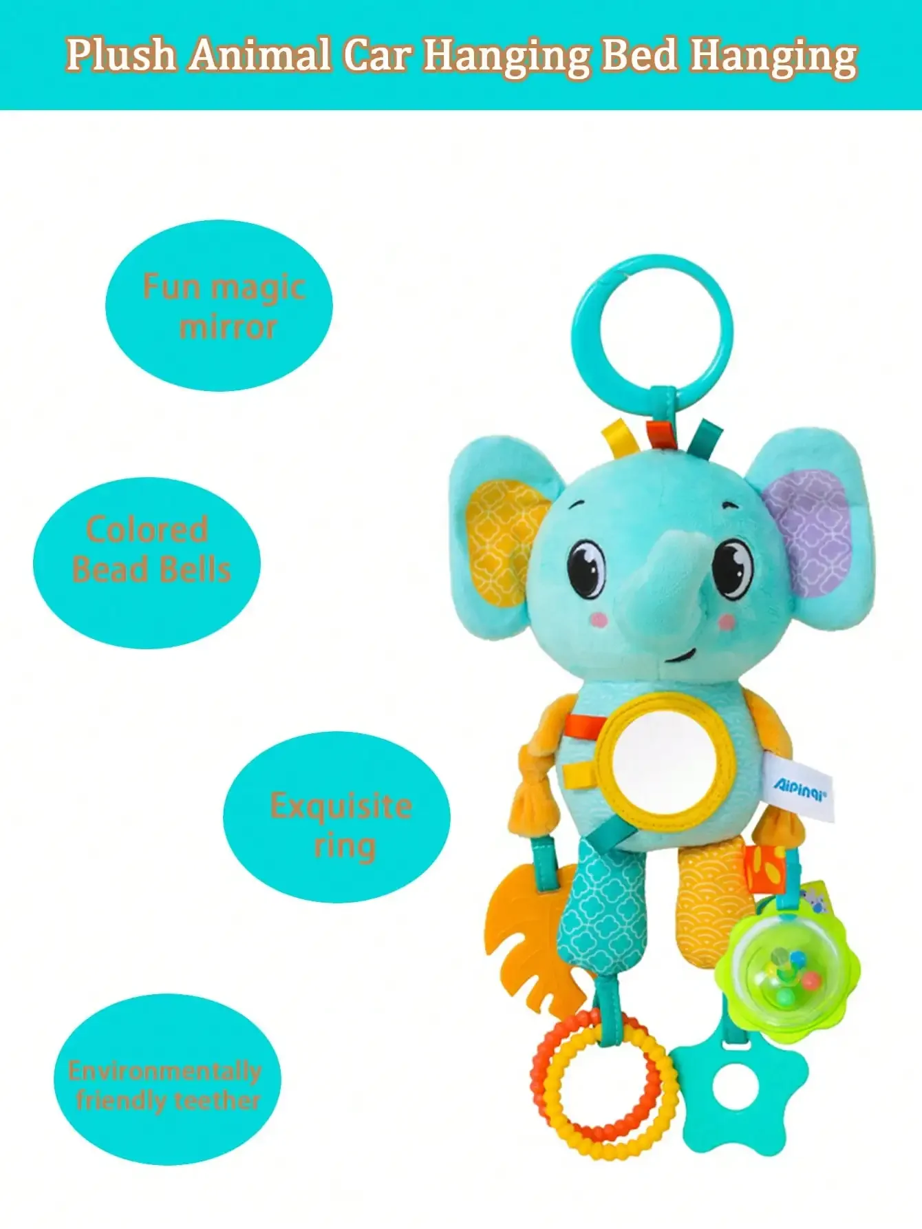 ألعاب معلقة للسيارة بعمر 0-3 سنوات من القطيفة على شكل حيوانات سرير معلق معلق للرياح مع ألعاب قلادة عضاضة #5