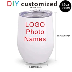 DIY Sublimation Wine Coffee Tumbler 12oz Cup Hot Cold Thermos Metal Egg Shape Stemless Glasses Container Seal Lid Wedding Party