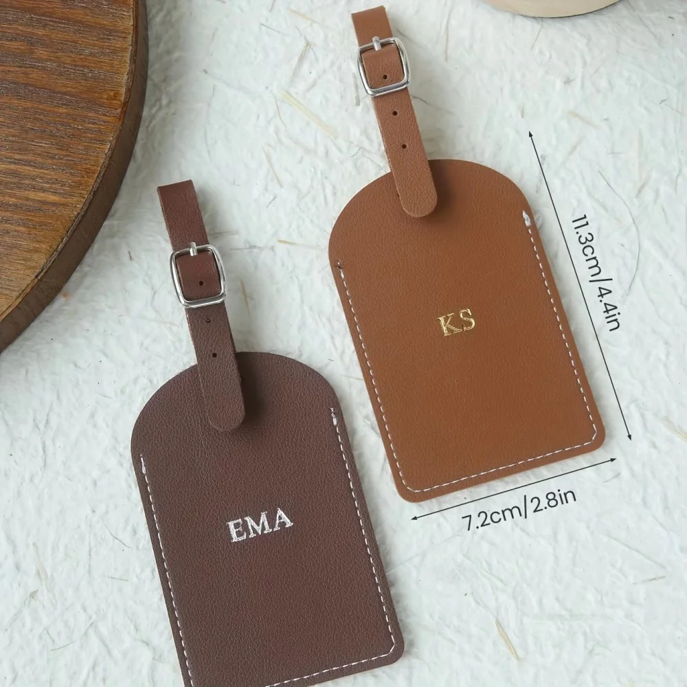 Customized Personalized Name Silver Gold Monogram Vegan Leather Luggage Tag with Privacy Card for Suitcases