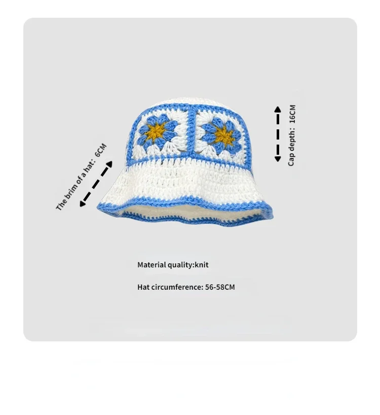 2026 NEU Japanische handgefertigte Blumen- und Karomuster-Häkel-Eimerhüte für Damen, Sommer-Fischermütze mit Farbkombination, gestrickte Strandmütze für Mädchen, Y2k – Detail 2
