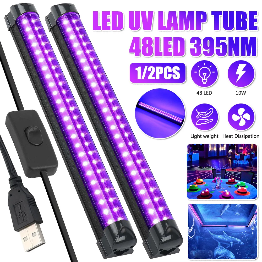 

E2 10W 48LED UV Black Light Tube USB Port Purple Light KTV Bar Dj Body Paint Fluorescen Poster Glow Dark Party Stage Blacklight