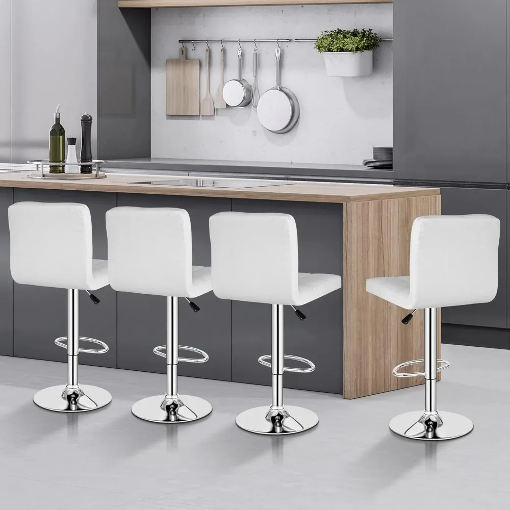 Bar Stools Set of 4 for Kitchen Island, Modern PU Leather Swivel Adjustable with Square Back Counter Height Swivel Ba