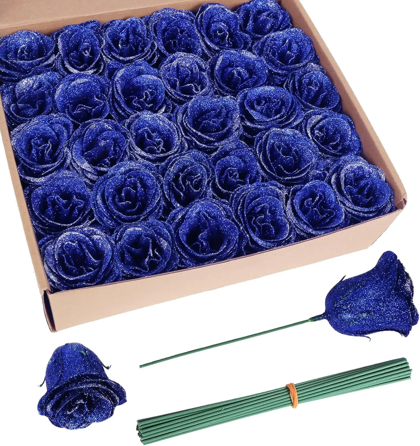 

Glitter Roses Bouquet,30pcs Royal Blue Roses Sparkle Roses Artificial with Stems for Crafts