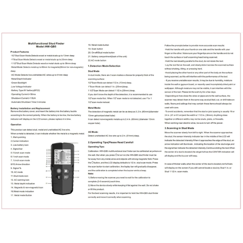Détecteur fils goujons en bois muraux 5 en 1, Scanner outils recherche métaux, détecteurs