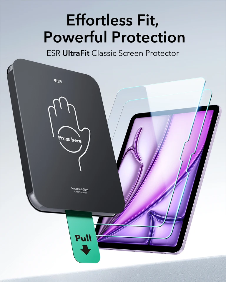 ESR 2 unidades Protector de pantalla para iPad Pro 11/13 (2025/2024) Película de vidrio templado HD Air 13/11 (M4/M3/M2) Película de vidrio templado 2