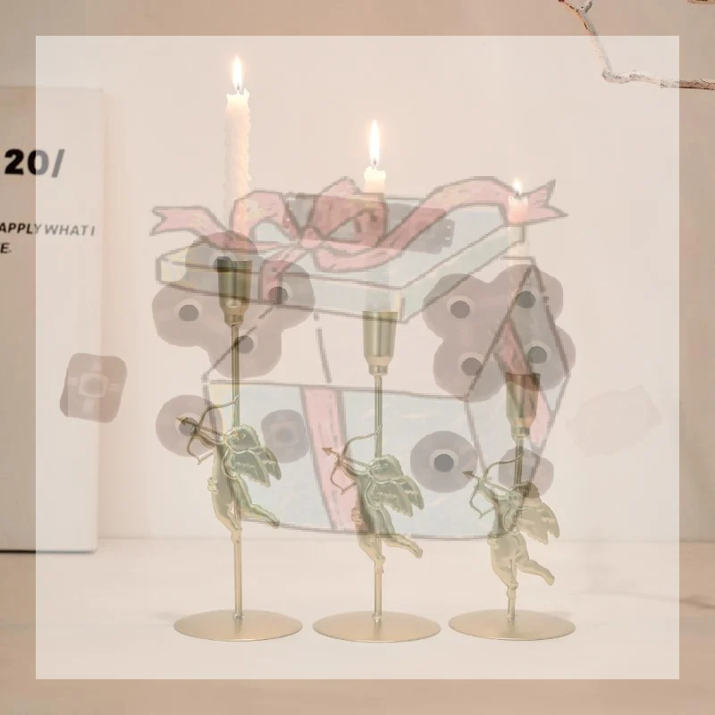 【CC】Vintage Elegant Metal Cupid Candle Holder Romantic Design Suitable For Wedding Anniversary, Home And Hotel Decoration