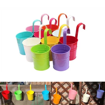Wall Hanging Flower Pots Alloy Flower Bucket Colorful Balcony Garden Pot Plant Holder Planter Home Decoration E1