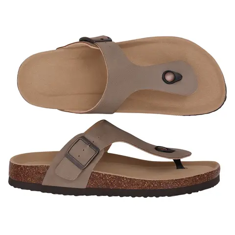 Sandales d'été en liège pour femmes Litfun, tongs en cuir tendance pour hommes avec soutien de la voûte plantaire, chaussures de plage d'extérieur, claquettes d'intérieur à semelle en liège