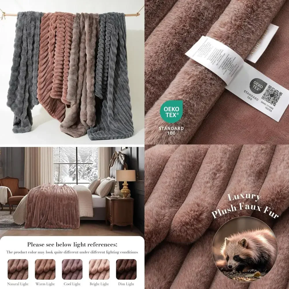 

Роскошное полосатое одеяло из искусственного меха, 60x80, уютный плюш для дивана, стула или кровати, катионного лисьего коричневого цвета