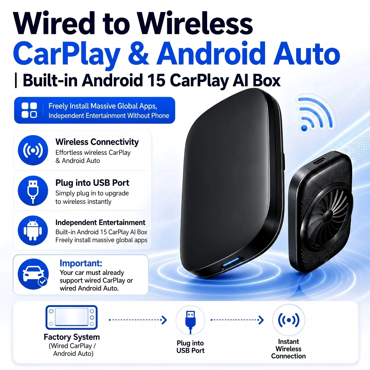 Android 15 CarPlay TV Box Wireless CarPlay Android Auto Adapter Car Multimedia Smart AI Box Support Netflix YouTube Play Store - view 3