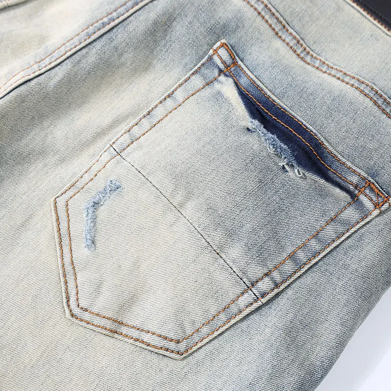 Immagine 5: Jeans alla Moda High Street, Nuovi Jeans con Perline, Lavaggio Acqua, Perforati, Patch Retrò, Jeans Azzurro Chiaro, Pantaloni Hip Hop di Marca High Street Y2K