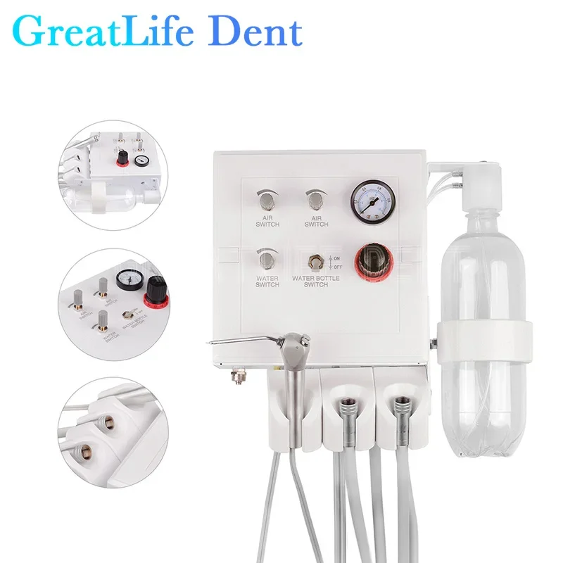 GreatLife Dent Portable Dental Wall-mounted Air Turbine Unit Dental Metal Desktop Turbine With Syringe And Handpiece Prophy