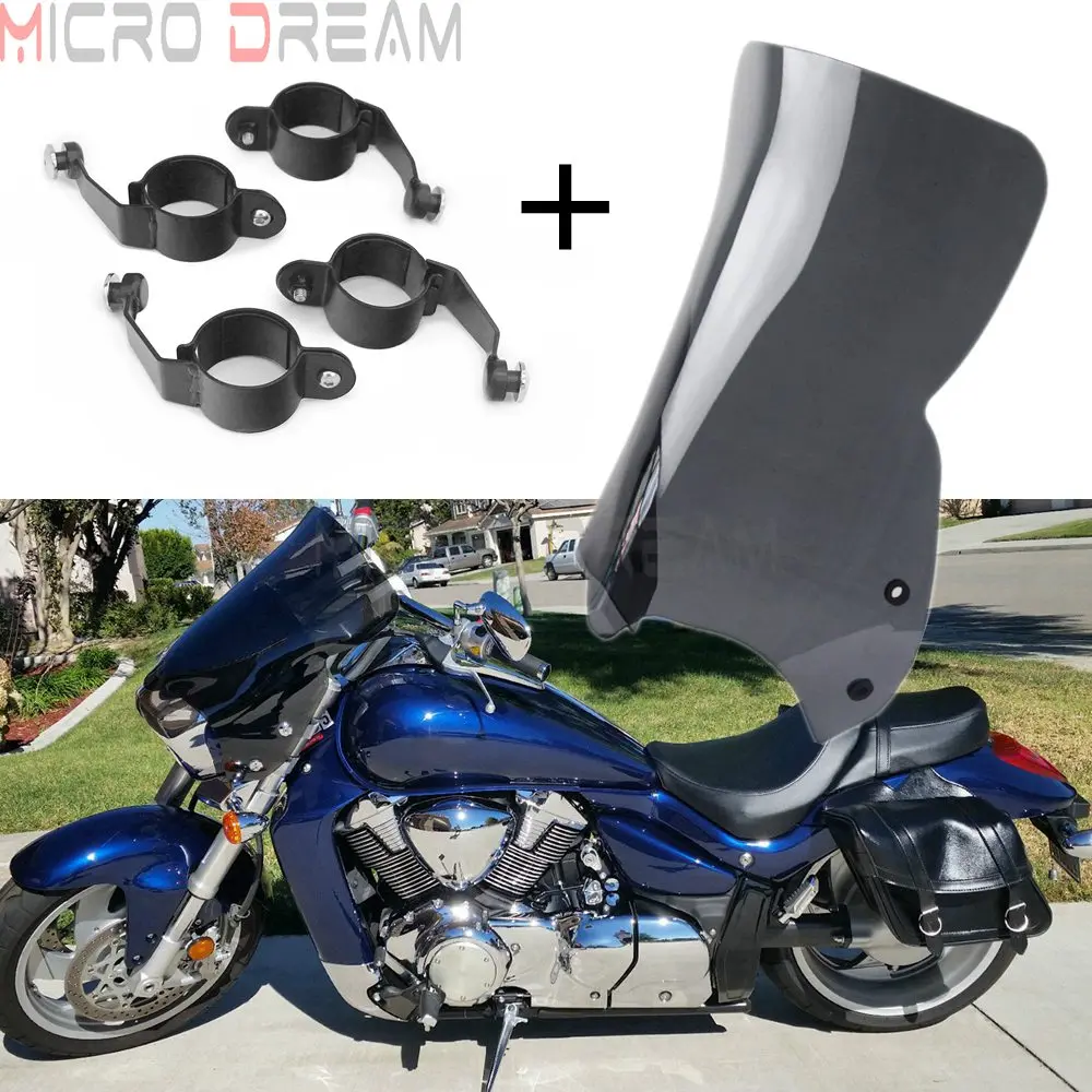 Motorcycle Windscreens Windshield Wind Screen Deflector With Mount Clamps For Suzuki Boulevard M109R M50 M90 2006-2016 2014 2013