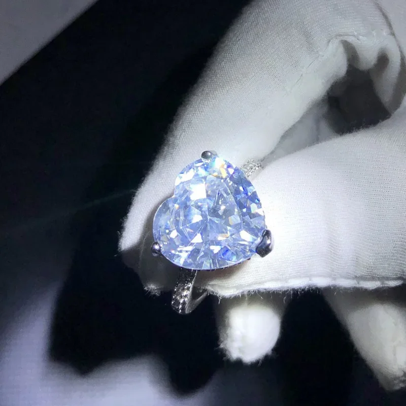 Wedding Bride Heart Love RomanticJewelry Super Big Zircon SIlver Color Ring for Women Nice Engagement Christmas Gifts