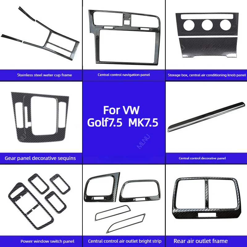 For VW Golf MK7.5 2014-2020 Gear Shift Panel Cup Holder Panel Carbon Fiber Pattern Sticker Car Decoration Supplies Accessories