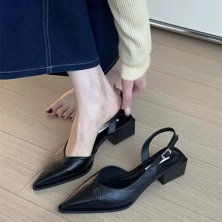2026 New Women's Sandals Pointed Toe Square Heel Cover Toe Shoes Women Leisure Career Summer Elegant Shoes image 5