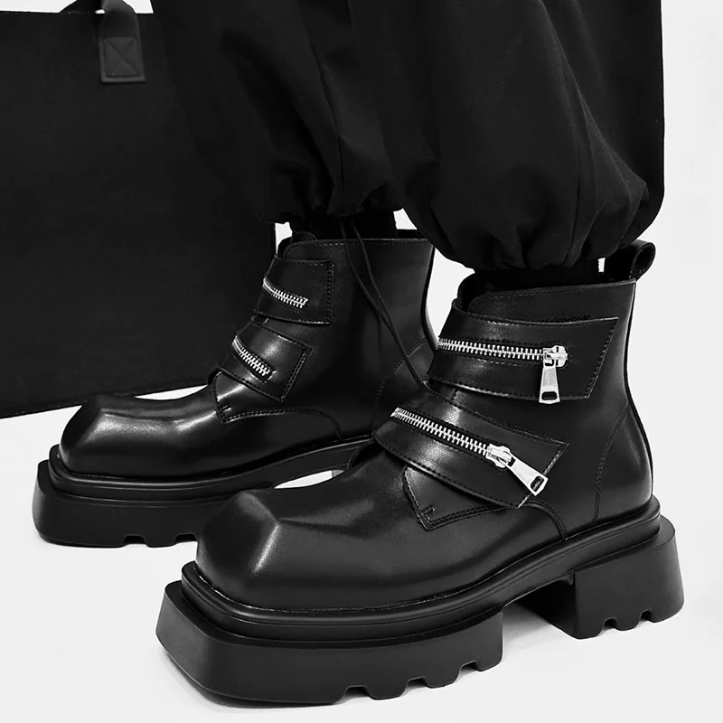 England style mens boots stage nightclub designer shoes cowboy original leather boot square toe trendy platform ankle botas mans