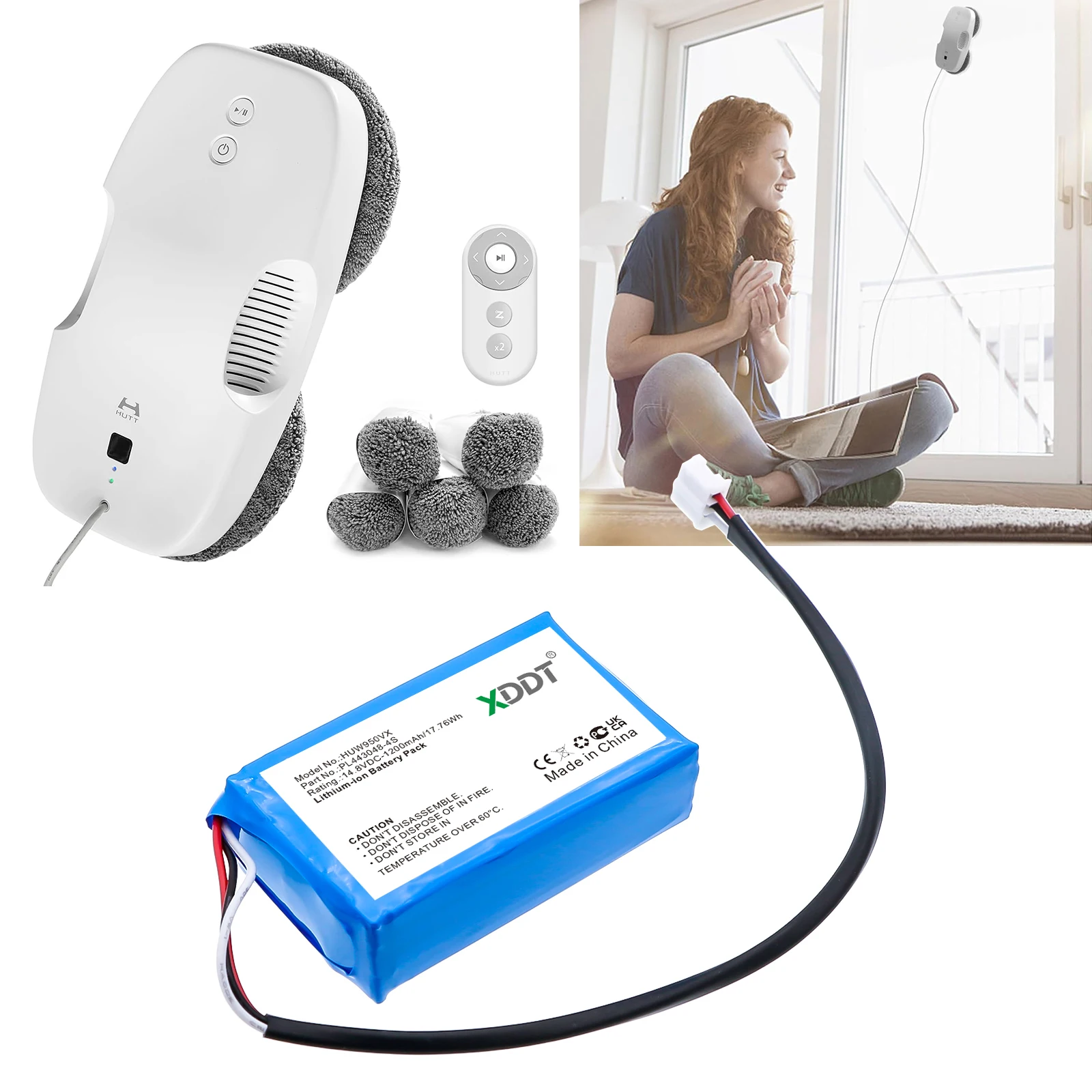 Battery For HUTT DDC55 DDC5 W55 W66 G104 DDC51 Window Cleaning Robot Glass Washing Vacuum Cleaner Water Spray Electric Washer