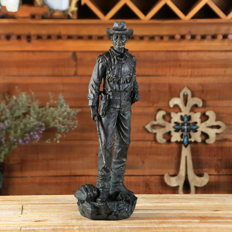 

[MGT] American West Cowboy Character Simulation Statue Retro Home Decoration Resin Crafts Sculpture Study Desktop Decoration