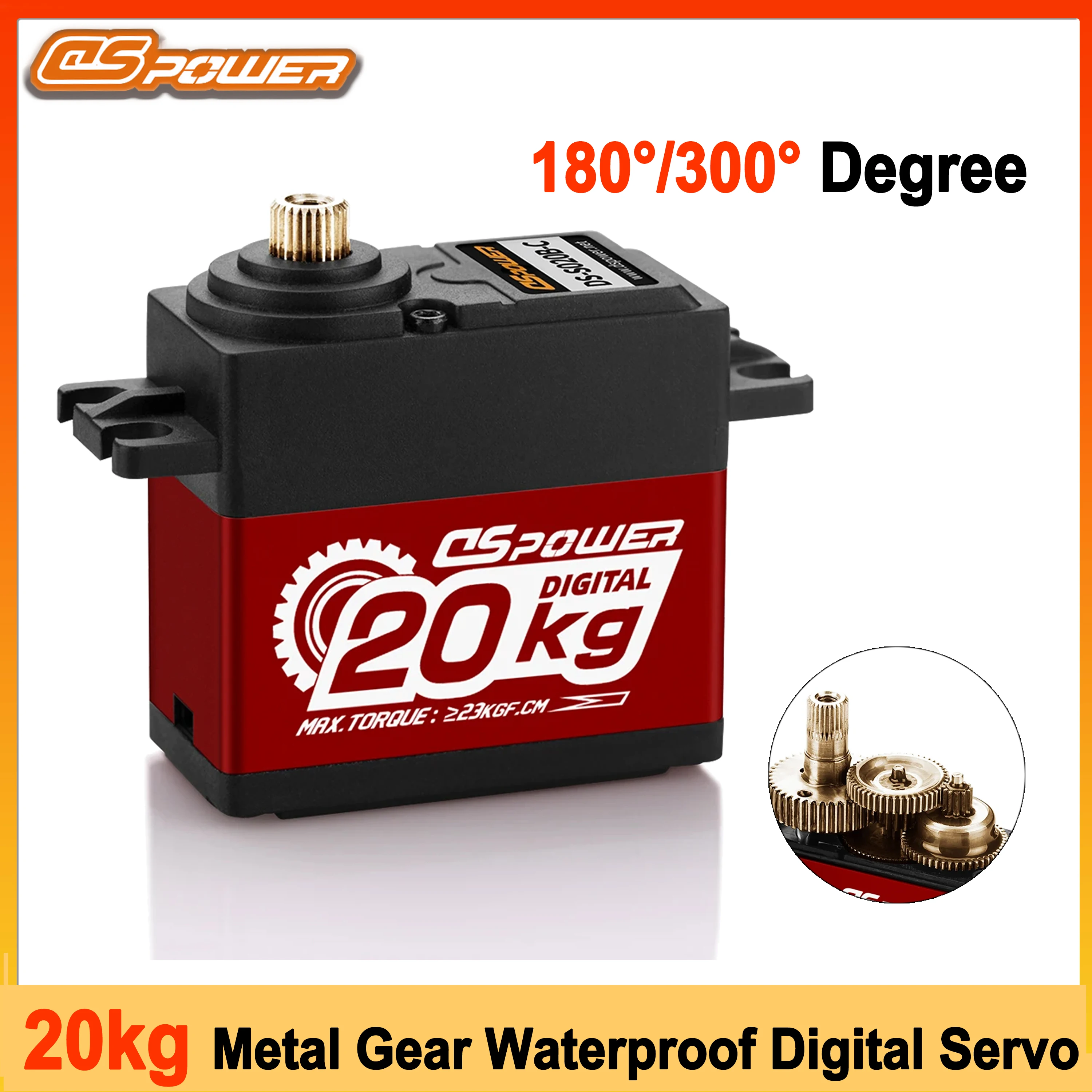 DSPOWER 20kg Servo numérique étanche 180 °   300 °   Engrenage métallique de degrés pour voiture RC Turck, hélicoptère sur chenilles, modèle de bateau Robot, pièces de jouets