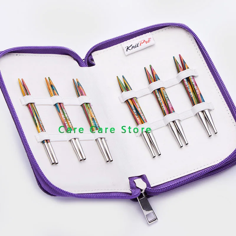 Knitpro Symfonie 8.5cm Wood Interchangeable Circular Needles Set With 360° Swivel Cable Knitting Spokes Kit Tools